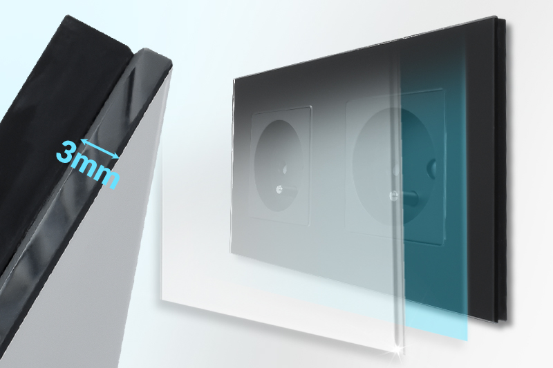 Gniazdo elektryczne szklane podwójne natynkowe 230V - czarne