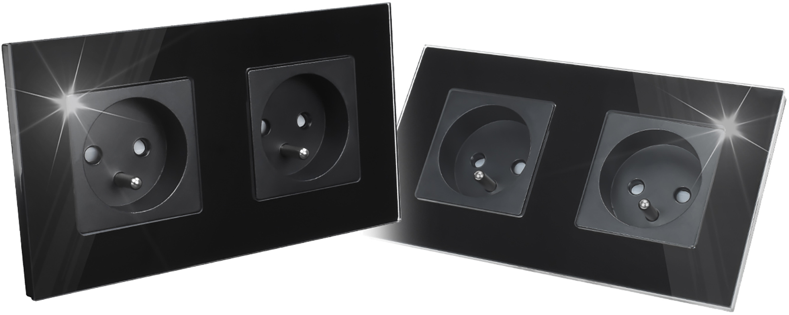 Gniazdo elektryczne szklane podwójne natynkowe 230V - czarne