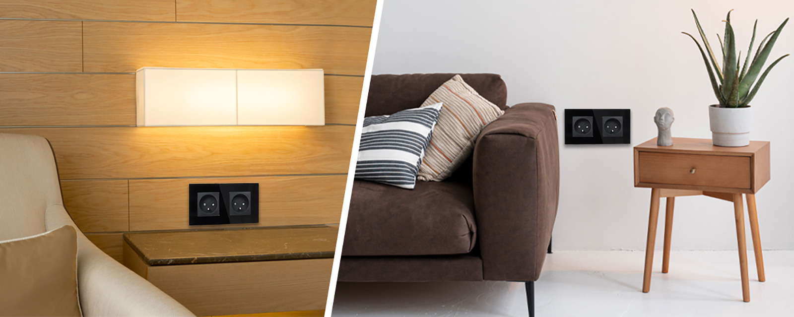 Gniazdo elektryczne szklane podwójne natynkowe 230V - czarne