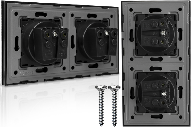 Gniazdo elektryczne szklane podwójne natynkowe 230V - czarne