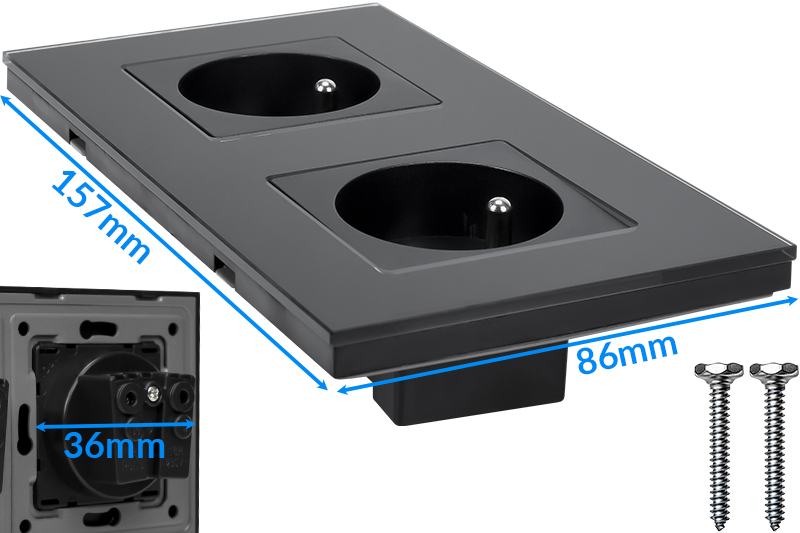 Gniazdo elektryczne szklane podwójne natynkowe 230V - czarne