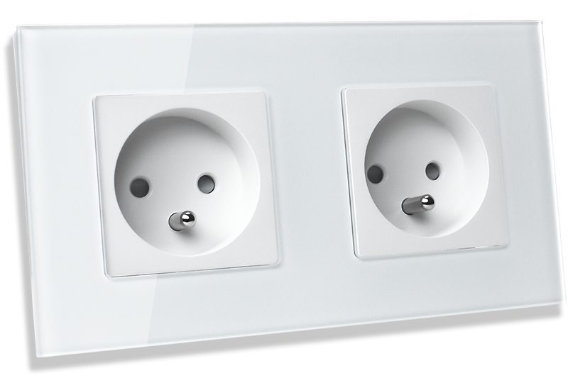 Gniazdo elektryczne szklane podwójne natynkowe 230V - białe