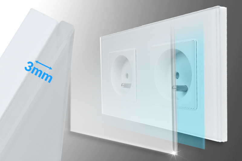 Gniazdo elektryczne szklane podwójne natynkowe 230V - białe