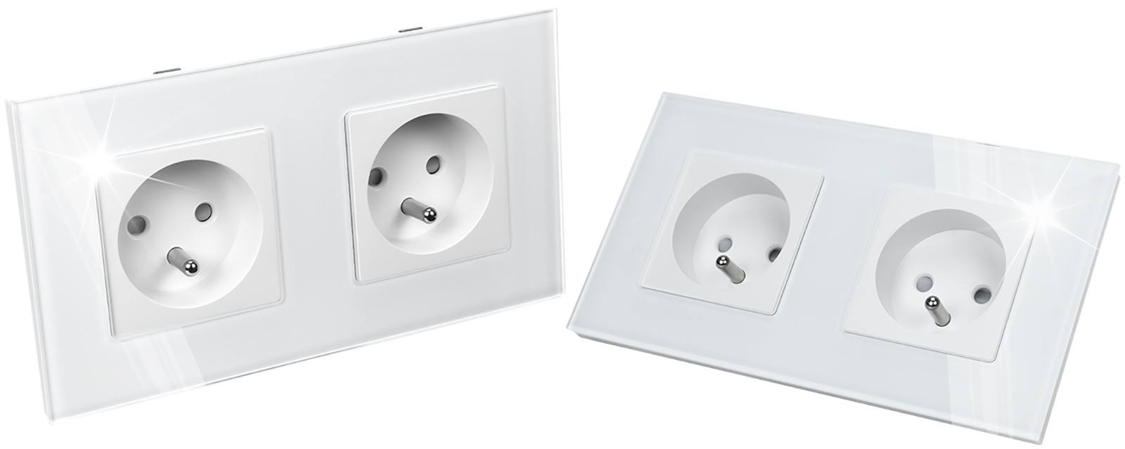 Gniazdo elektryczne szklane podwójne natynkowe 230V - białe