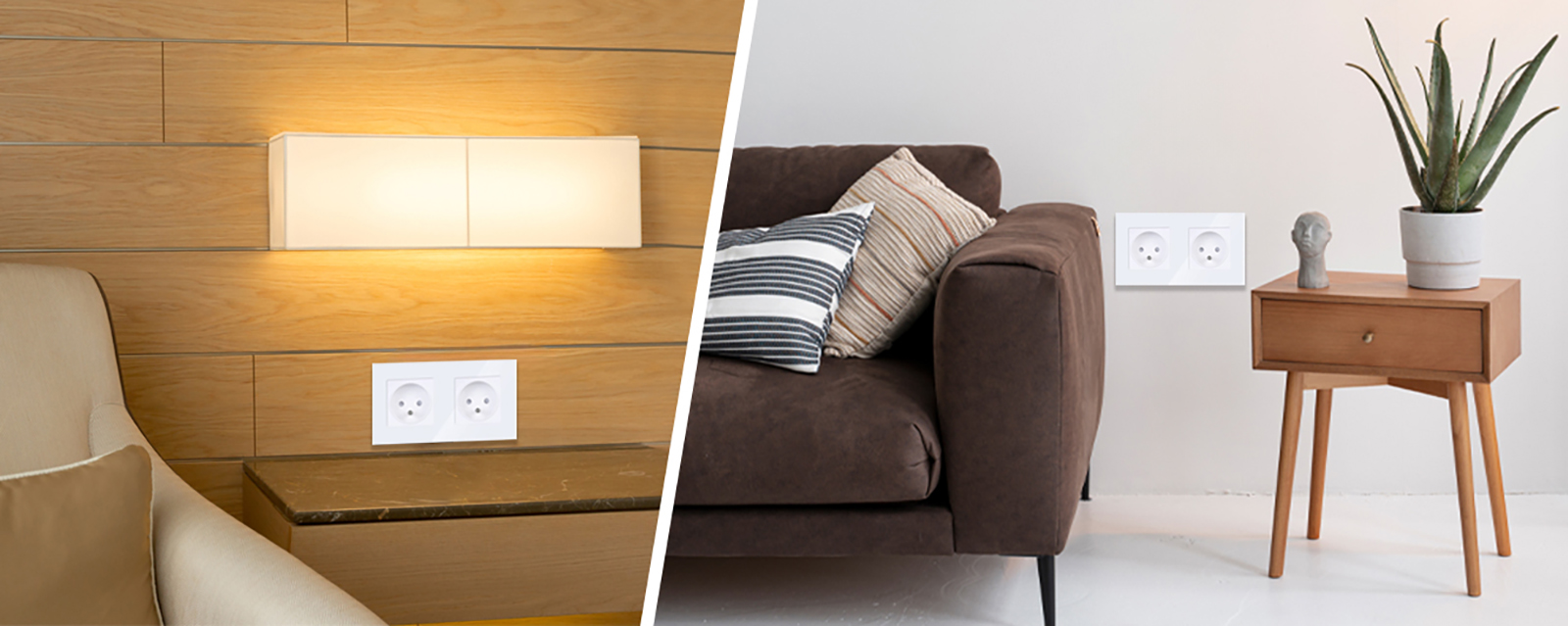 Gniazdo elektryczne szklane podwójne natynkowe 230V - białe