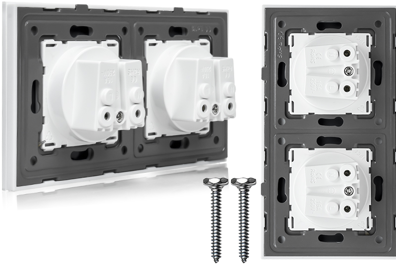 Gniazdo elektryczne szklane podwójne natynkowe 230V - białe