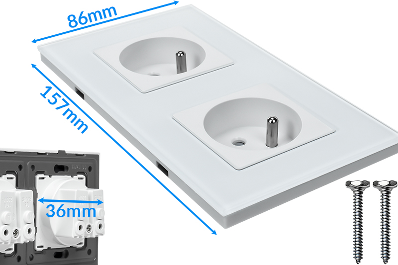 Gniazdo elektryczne szklane podwójne natynkowe 230V - białe