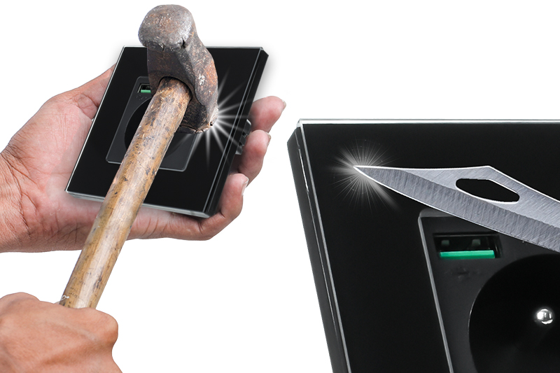 Gniazdo elektryczne szklane natynkowe 230V z 2xUSB - czarne