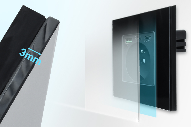 Gniazdo elektryczne szklane natynkowe 230V z 2xUSB - czarne