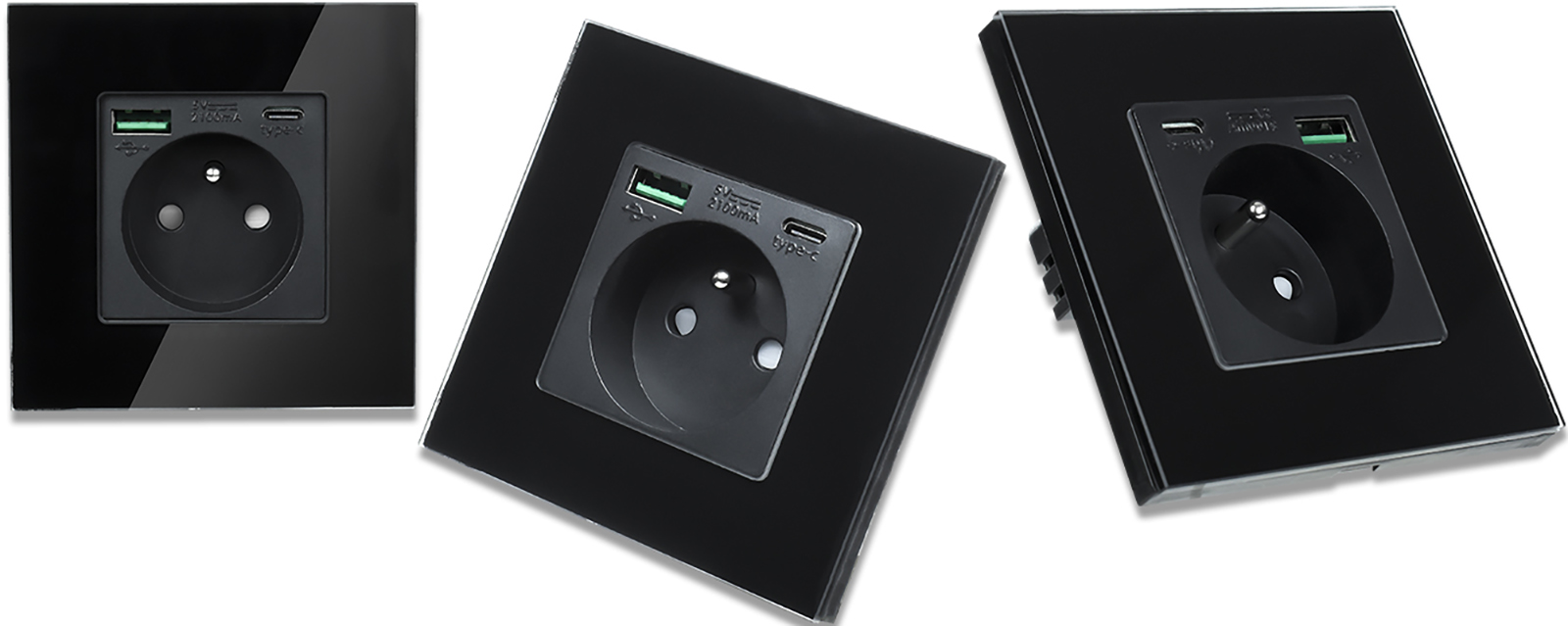 Gniazdo elektryczne szklane natynkowe 230V z 2xUSB - czarne