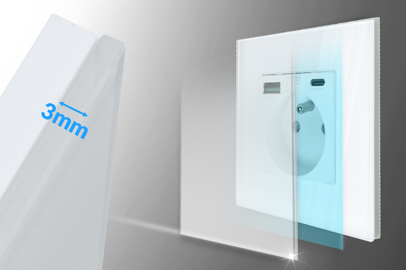 Gniazdo elektryczne szklane natynkowe 230V z 2xUSB - białe