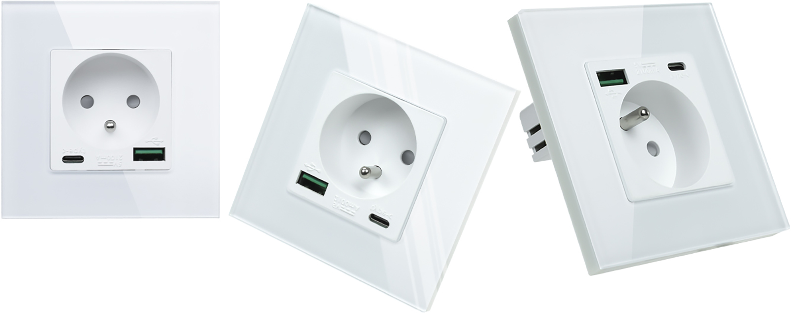 Gniazdo elektryczne szklane natynkowe 230V z 2xUSB - białe