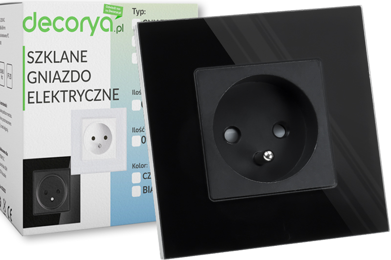 Gniazdo elektryczne szklane pojedyncze natynkowe 230V - czarne