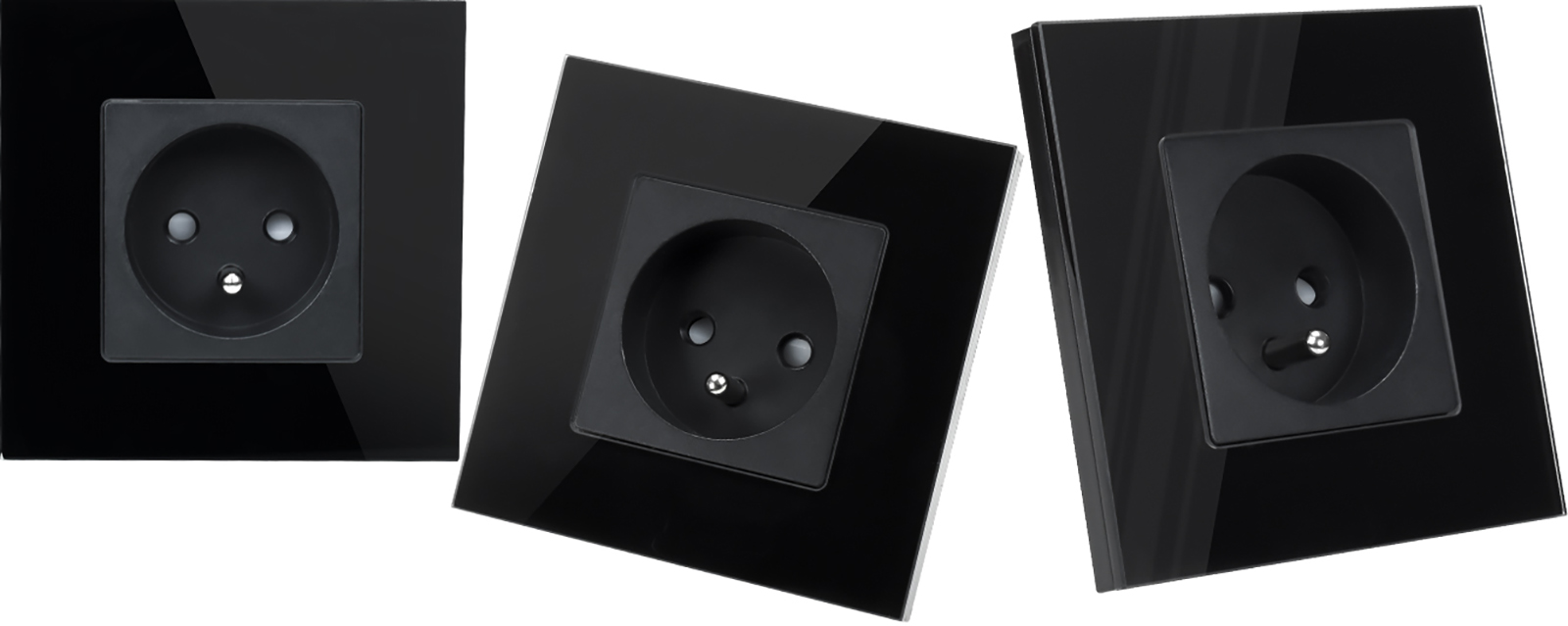 Gniazdo elektryczne szklane pojedyncze natynkowe 230V - czarne