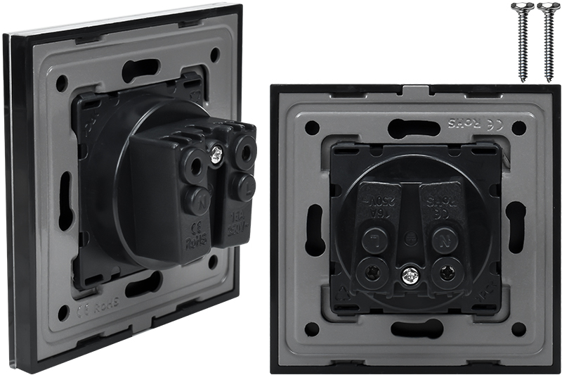 Gniazdo elektryczne szklane pojedyncze natynkowe 230V - czarne