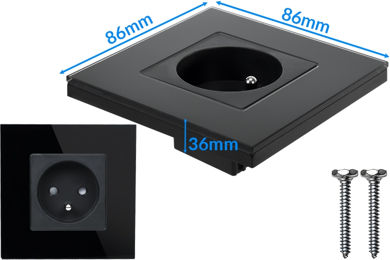 Gniazdo elektryczne szklane pojedyncze natynkowe 230V - czarne