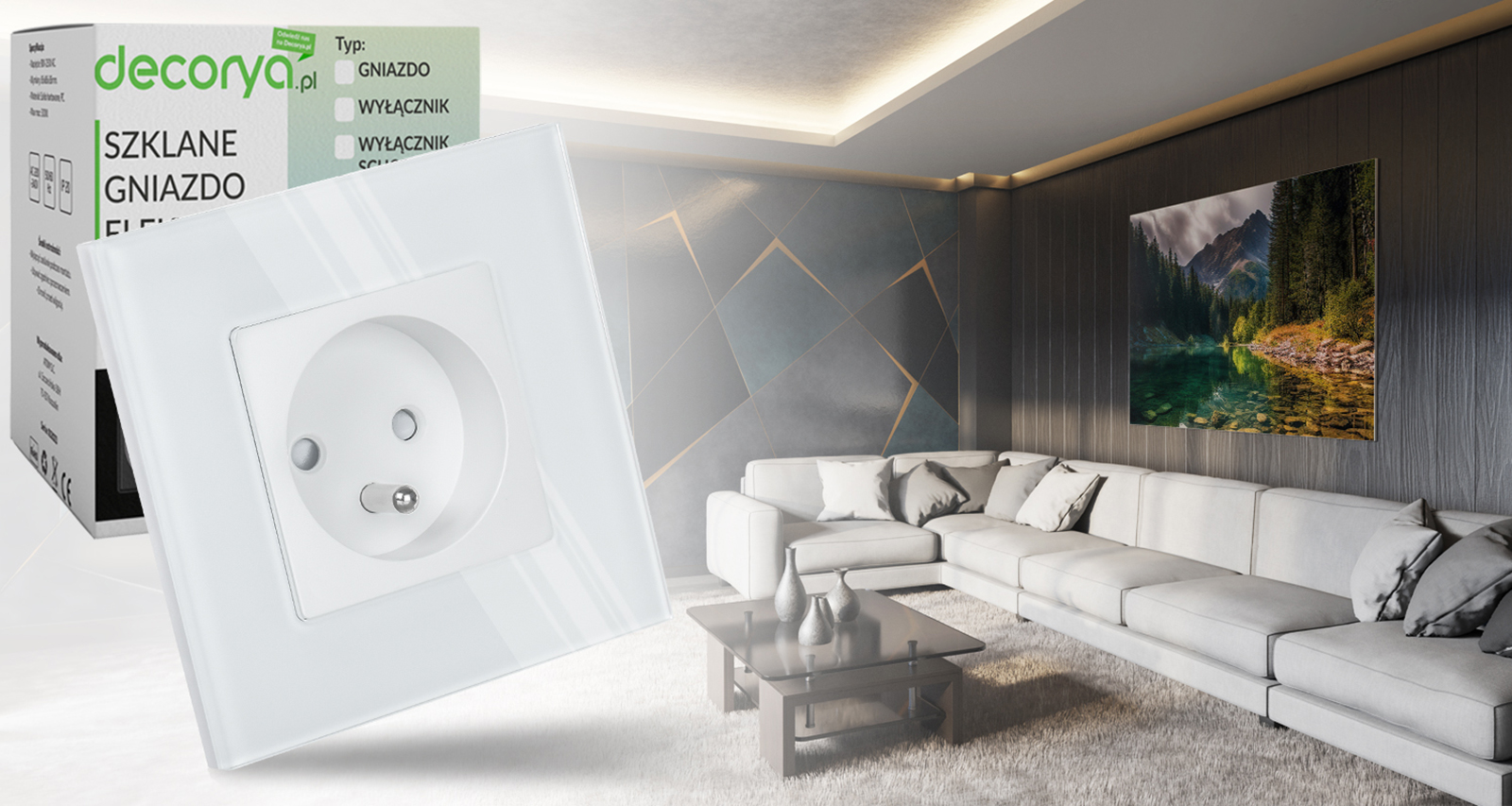 Gniazdo elektryczne szklane pojedyncze natynkowe 230V - białe