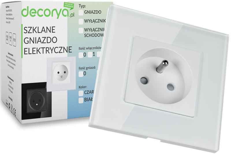 Gniazdo elektryczne szklane pojedyncze natynkowe 230V - białe