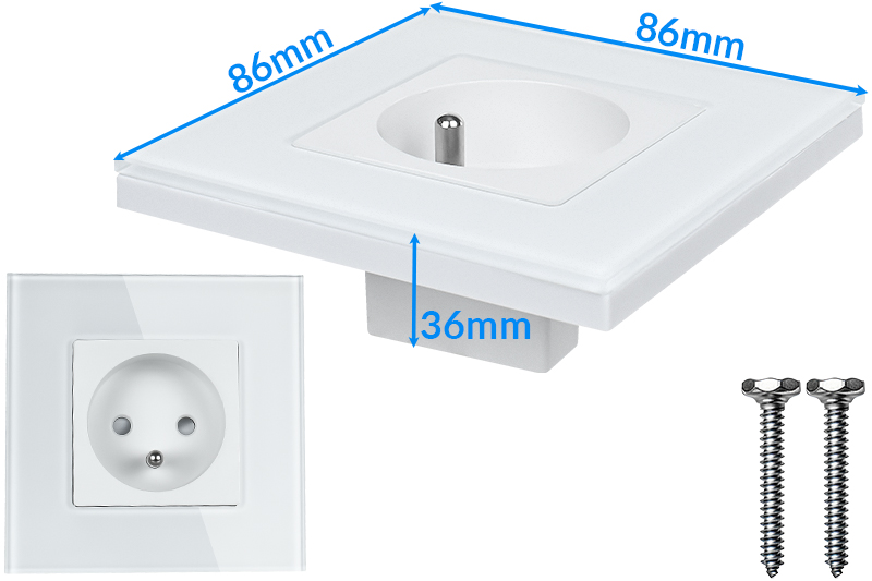 Gniazdo elektryczne szklane pojedyncze natynkowe 230V - białe