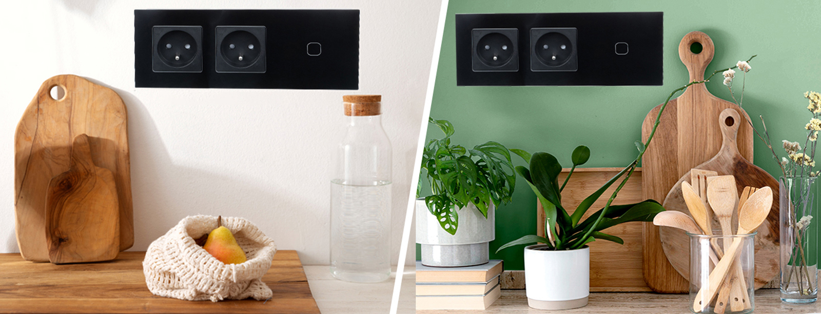 Włącznik dotykowy pojedynczy z gniazdem podwójnym 230V - czarny