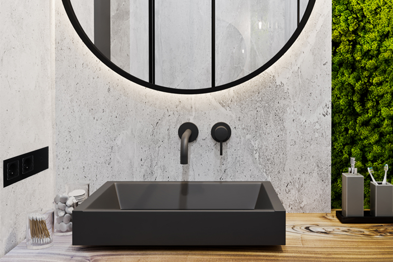 Włącznik dotykowy pojedynczy z gniazdem podwójnym 230V - czarny