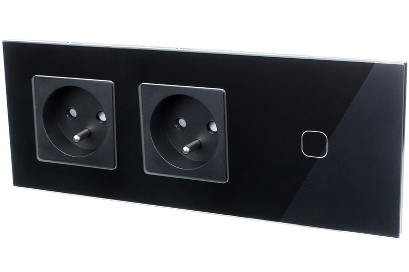 Włącznik dotykowy pojedynczy z gniazdem podwójnym 230V - czarny