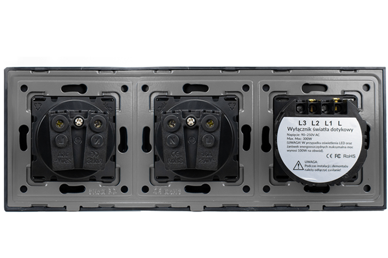 Włącznik dotykowy pojedynczy z gniazdem podwójnym 230V - czarny