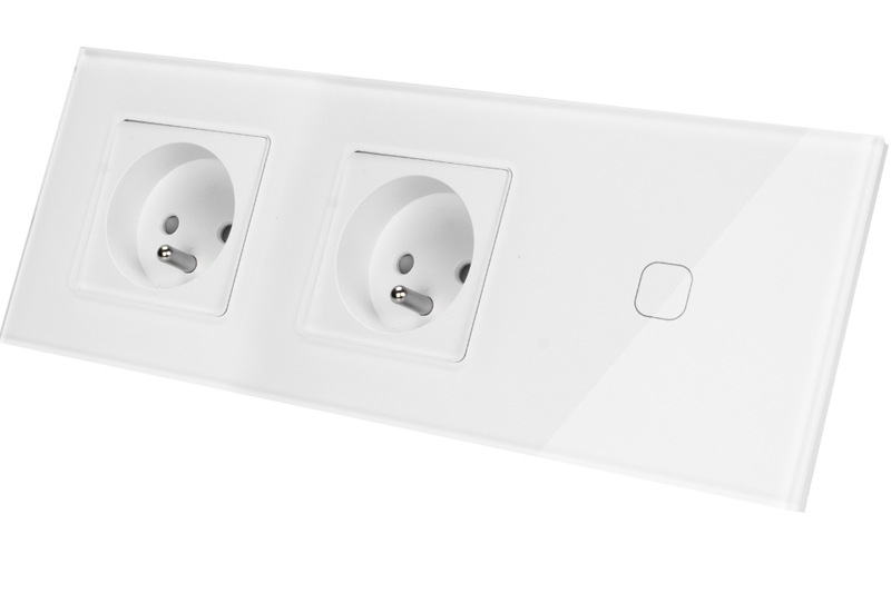Włącznik dotykowy pojedynczy z gniazdem podwójnym 230V - biały