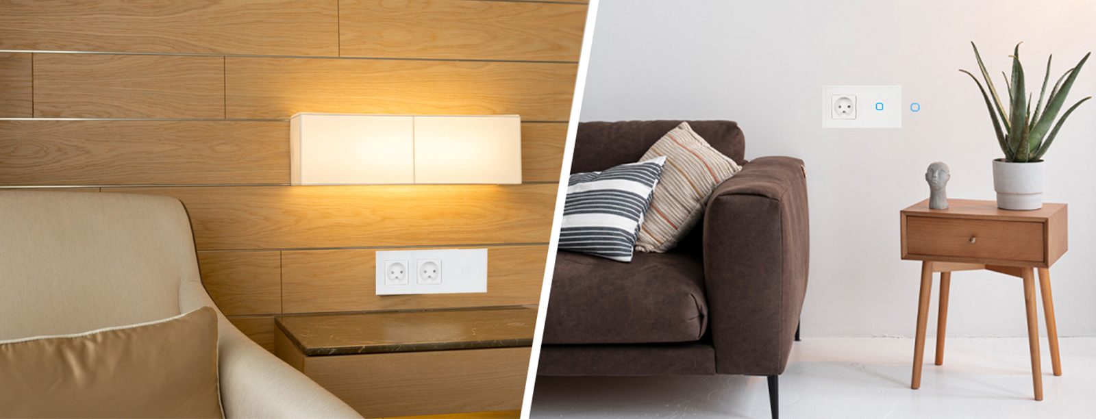 Włącznik dotykowy pojedynczy z gniazdem podwójnym 230V - biały