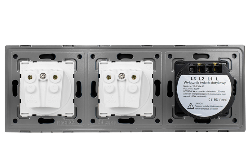 Włącznik dotykowy pojedynczy z gniazdem podwójnym 230V - biały