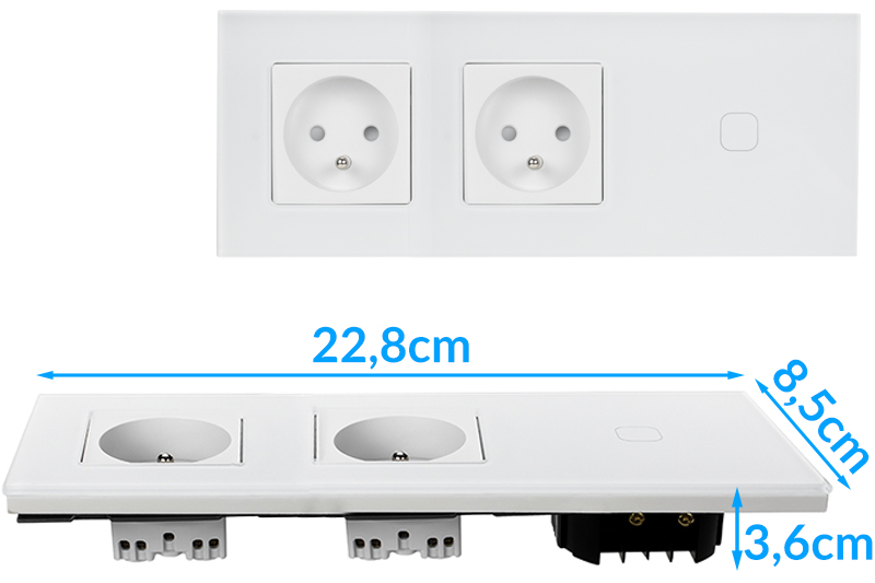 Włącznik dotykowy pojedynczy z gniazdem podwójnym 230V - biały