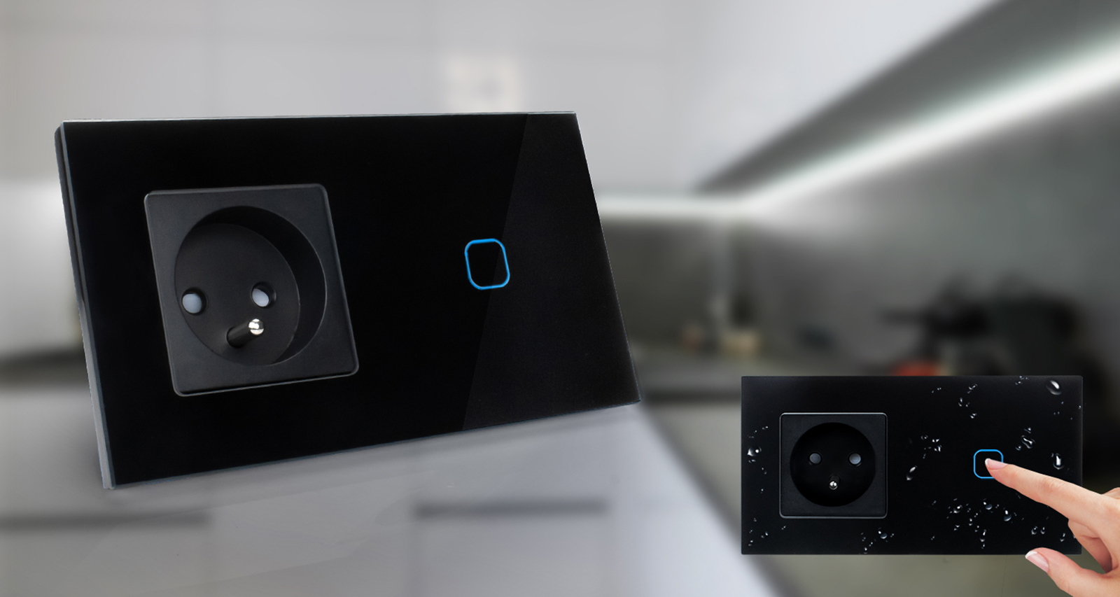 Włącznik dotykowy pojedynczy z gniazdem 230V 1+1 - czarny