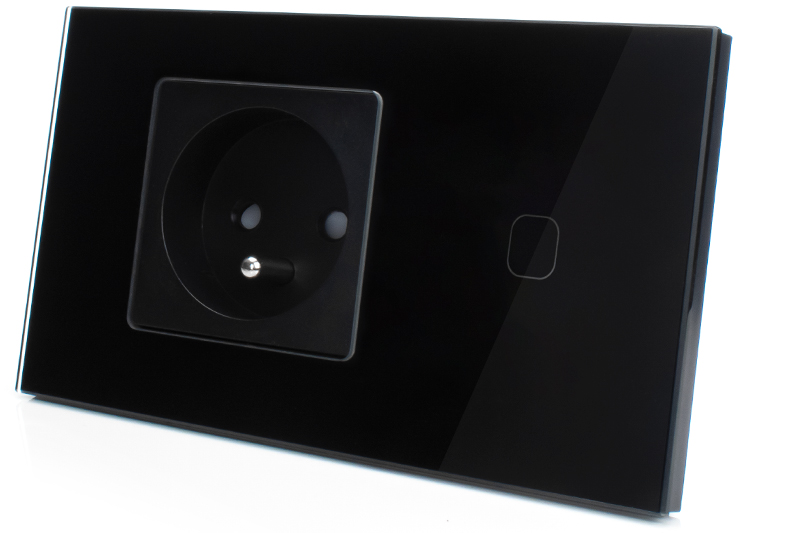 Włącznik dotykowy pojedynczy z gniazdem 230V 1+1 - czarny