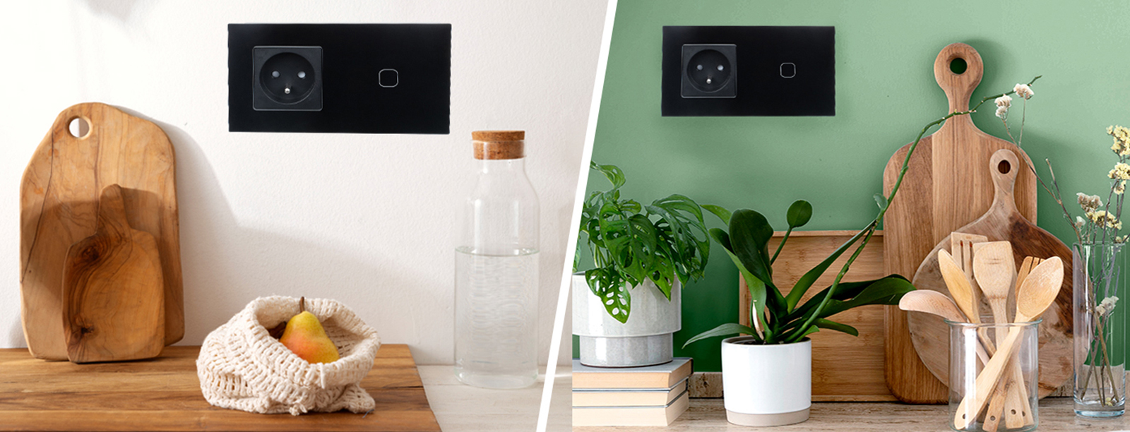 Włącznik dotykowy pojedynczy z gniazdem 230V 1+1 - czarny