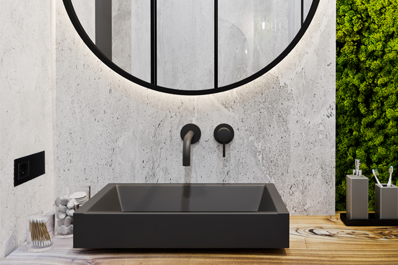 Włącznik dotykowy pojedynczy z gniazdem 230V 1+1 - czarny