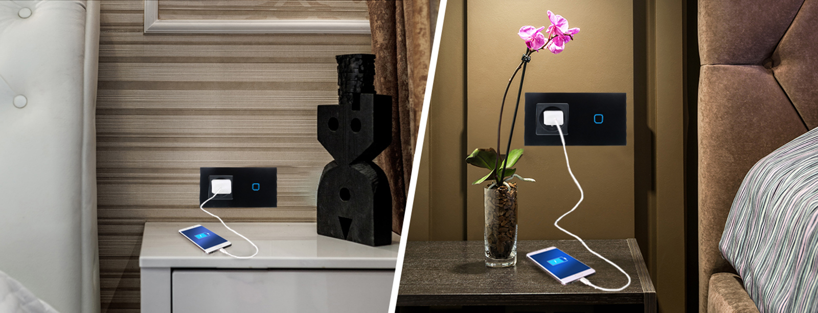 Włącznik dotykowy pojedynczy z gniazdem 230V 1+1 - czarny