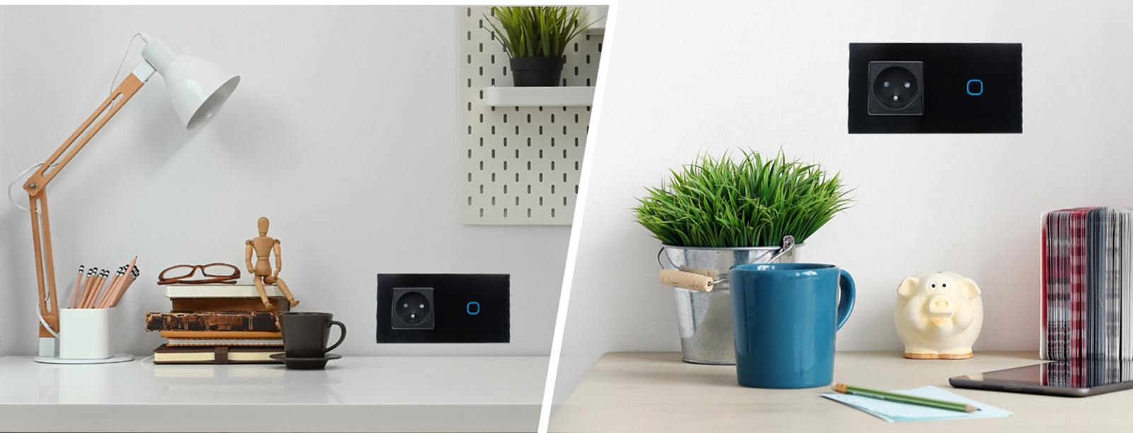 Włącznik dotykowy pojedynczy z gniazdem 230V 1+1 - czarny