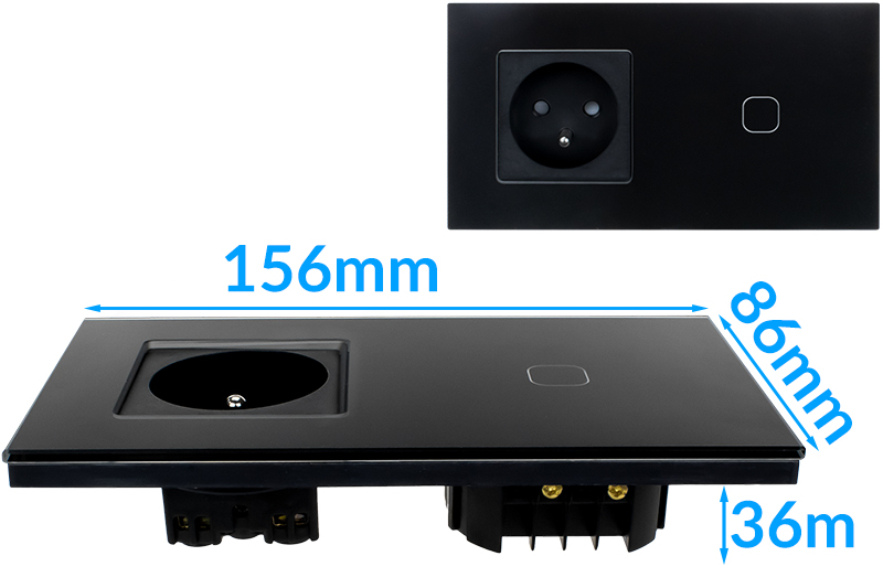 Włącznik dotykowy pojedynczy z gniazdem 230V 1+1 - czarny