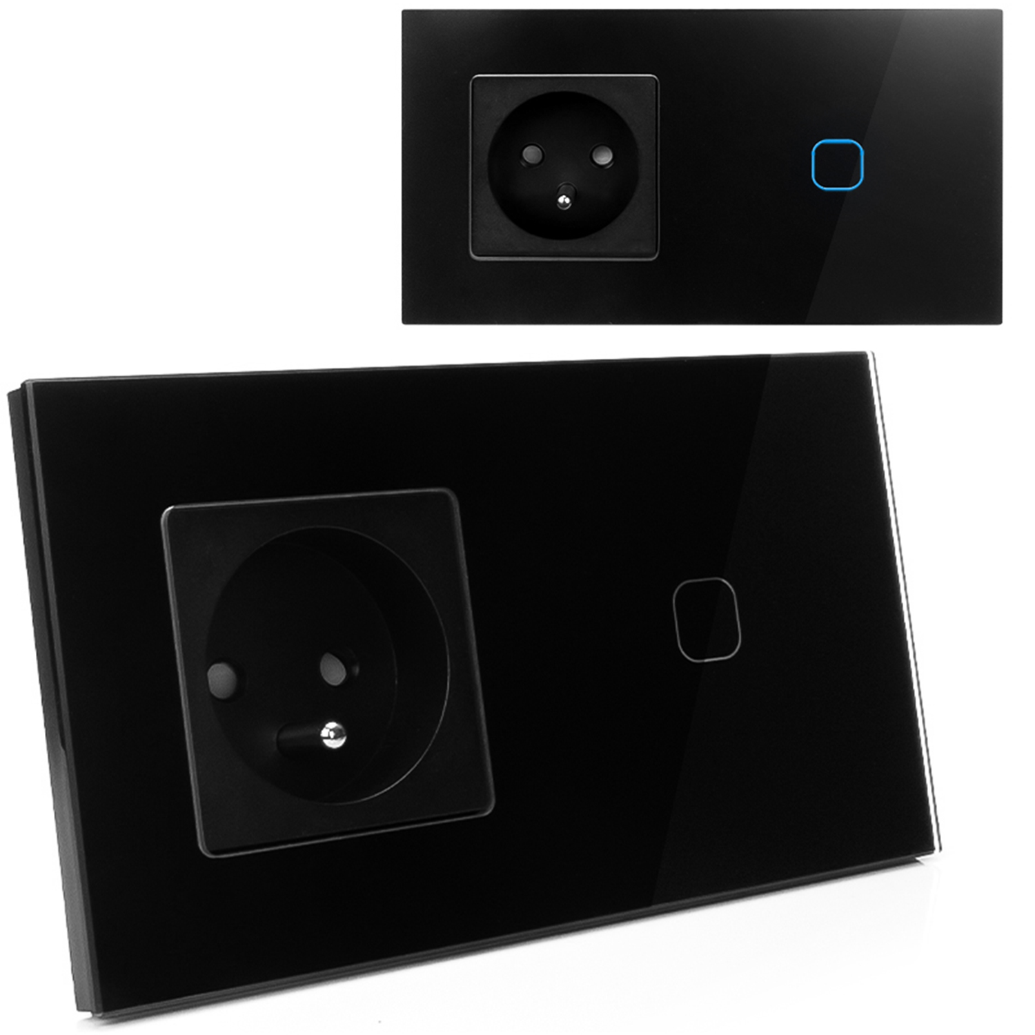 DecWL1Gniazdo_BK_min01 Włącznik dotykowy pojedynczy z gniazdem 230V 1+1 - czarny