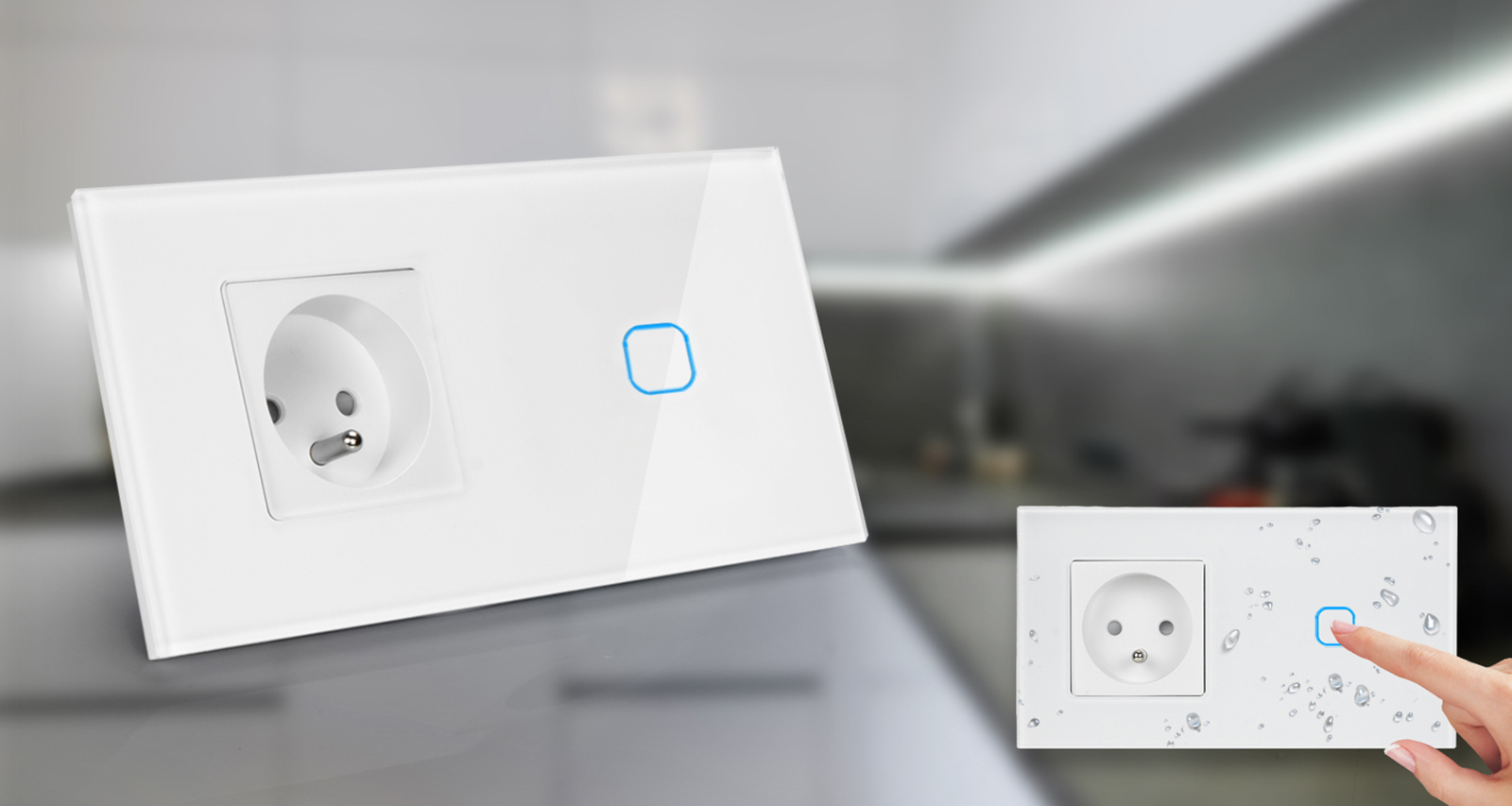 Włącznik dotykowy pojedynczy z gniazdem 230V 1+1 - biały