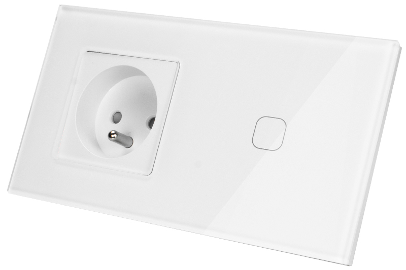 Włącznik dotykowy pojedynczy z gniazdem 230V 1+1 - biały