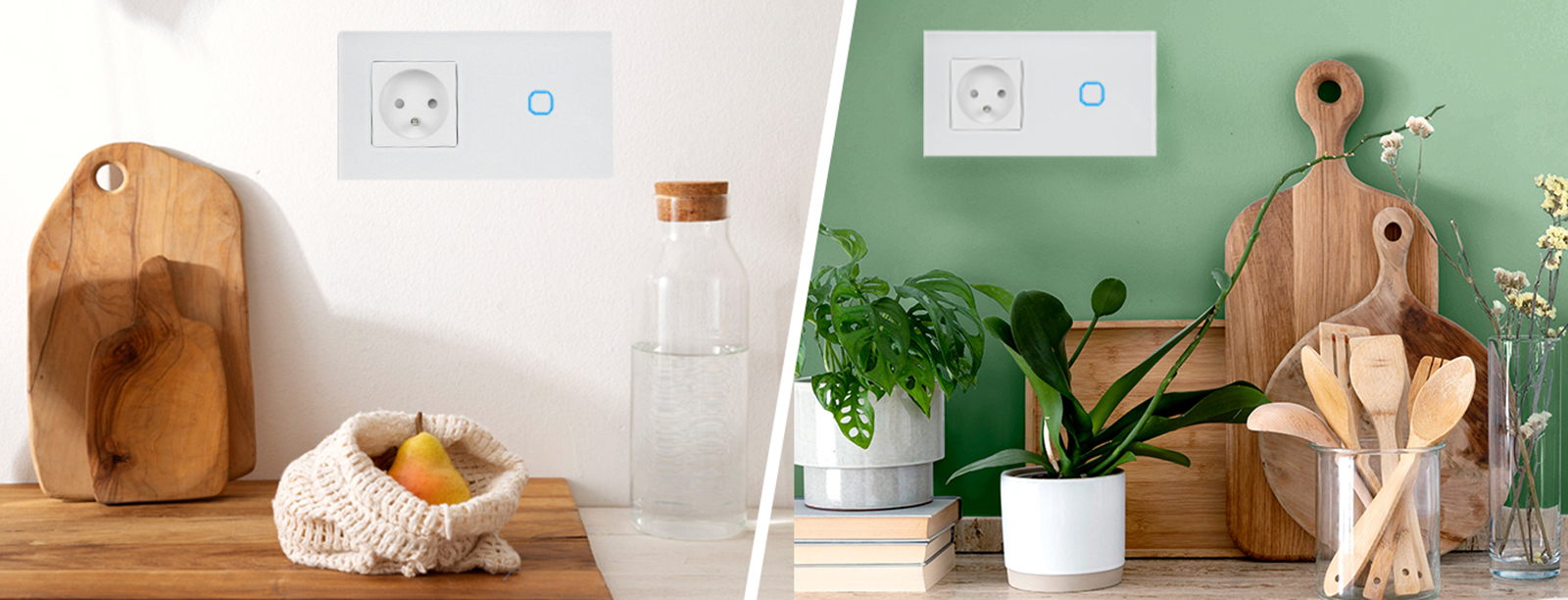 Włącznik dotykowy pojedynczy z gniazdem 230V 1+1 - biały