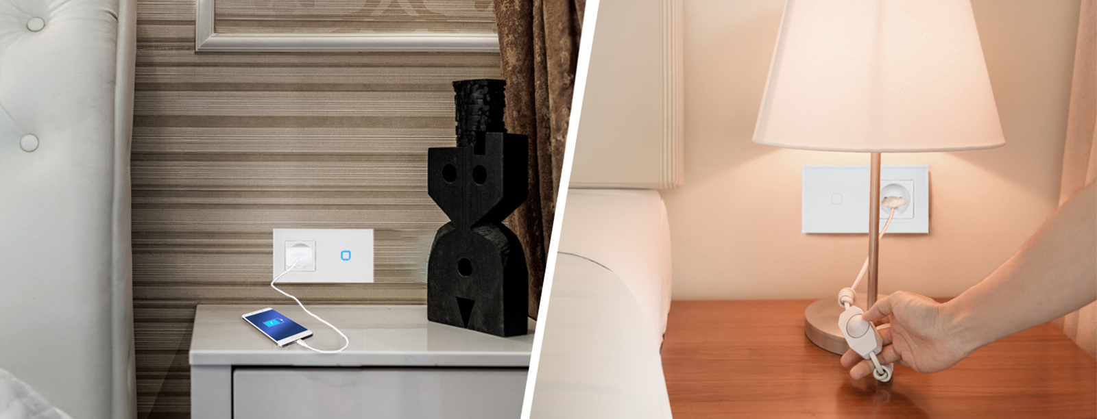 Włącznik dotykowy pojedynczy z gniazdem 230V 1+1 - biały