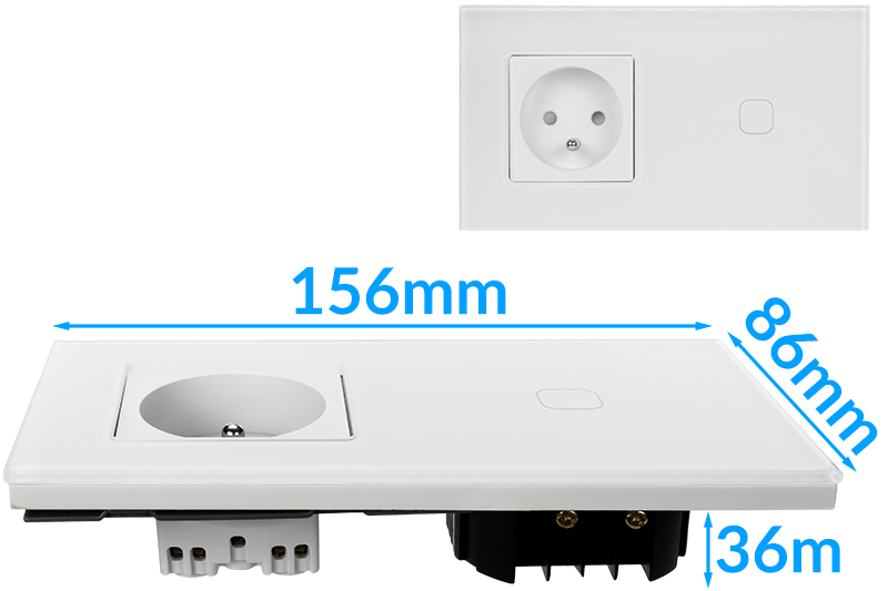 Włącznik dotykowy pojedynczy z gniazdem 230V 1+1 - biały