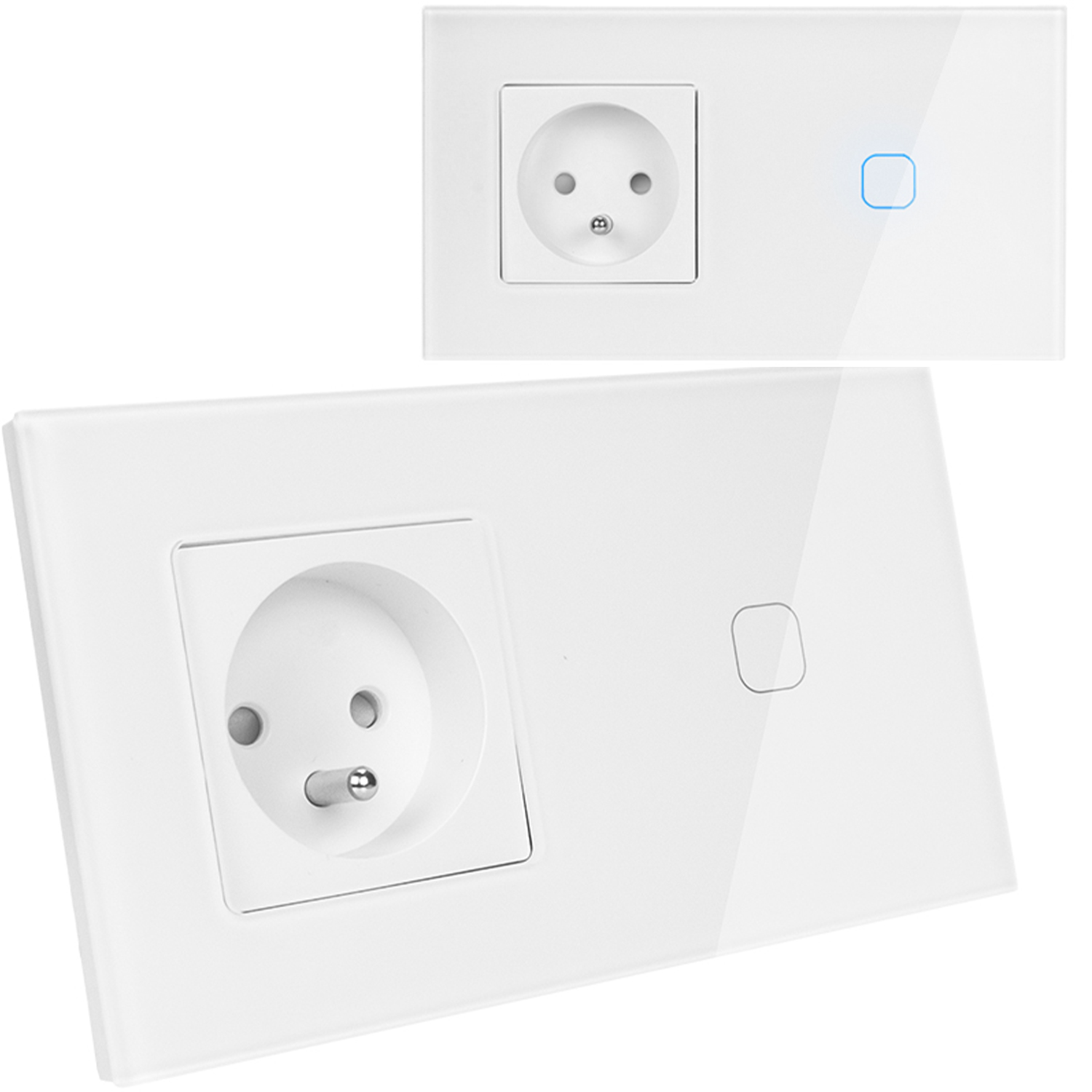 DecWL1Gniazdo_WH_min01 Włącznik dotykowy pojedynczy z gniazdem 230V 1+1 - biały