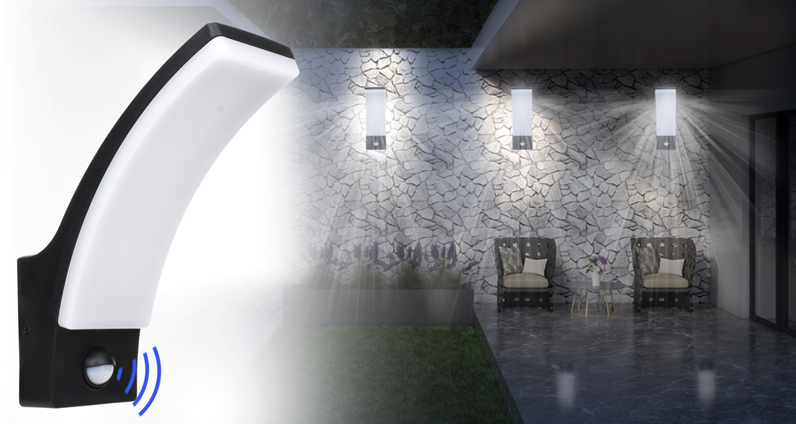 Kinkiet ścienny LED zewnętrzny / wewnętrzny z czujnikiem ruchu BowPIR IP65 4000K 12W 230V