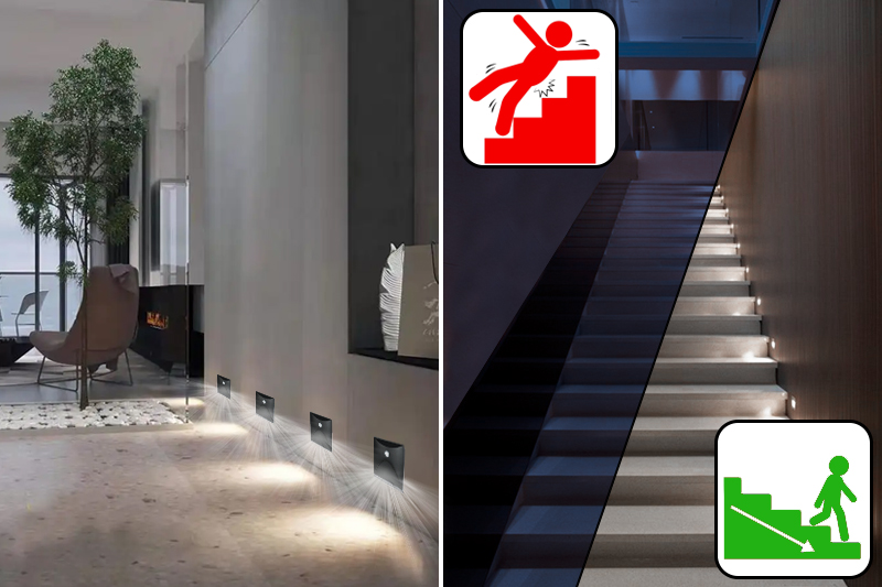 Oprawa schodowa LED Q13 z czujnikiem ruchu i zmierzchu - czarna aluminiowa