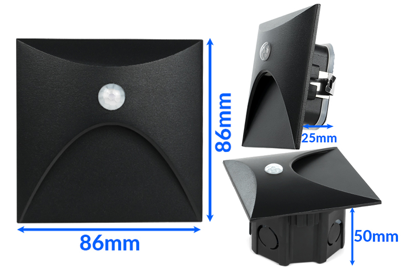 Oprawa schodowa LED Q13 z czujnikiem ruchu i zmierzchu - czarna aluminiowa