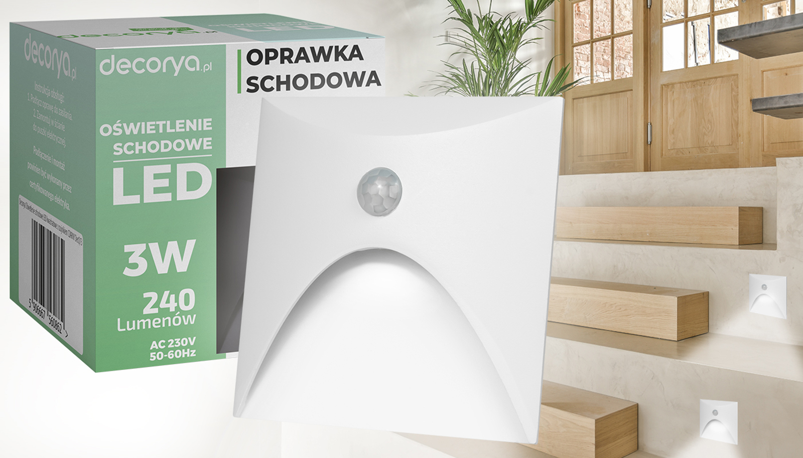 Oprawa schodowa LED Q13 z czujnikiem ruchu i zmierzchu - biała aluminiowa