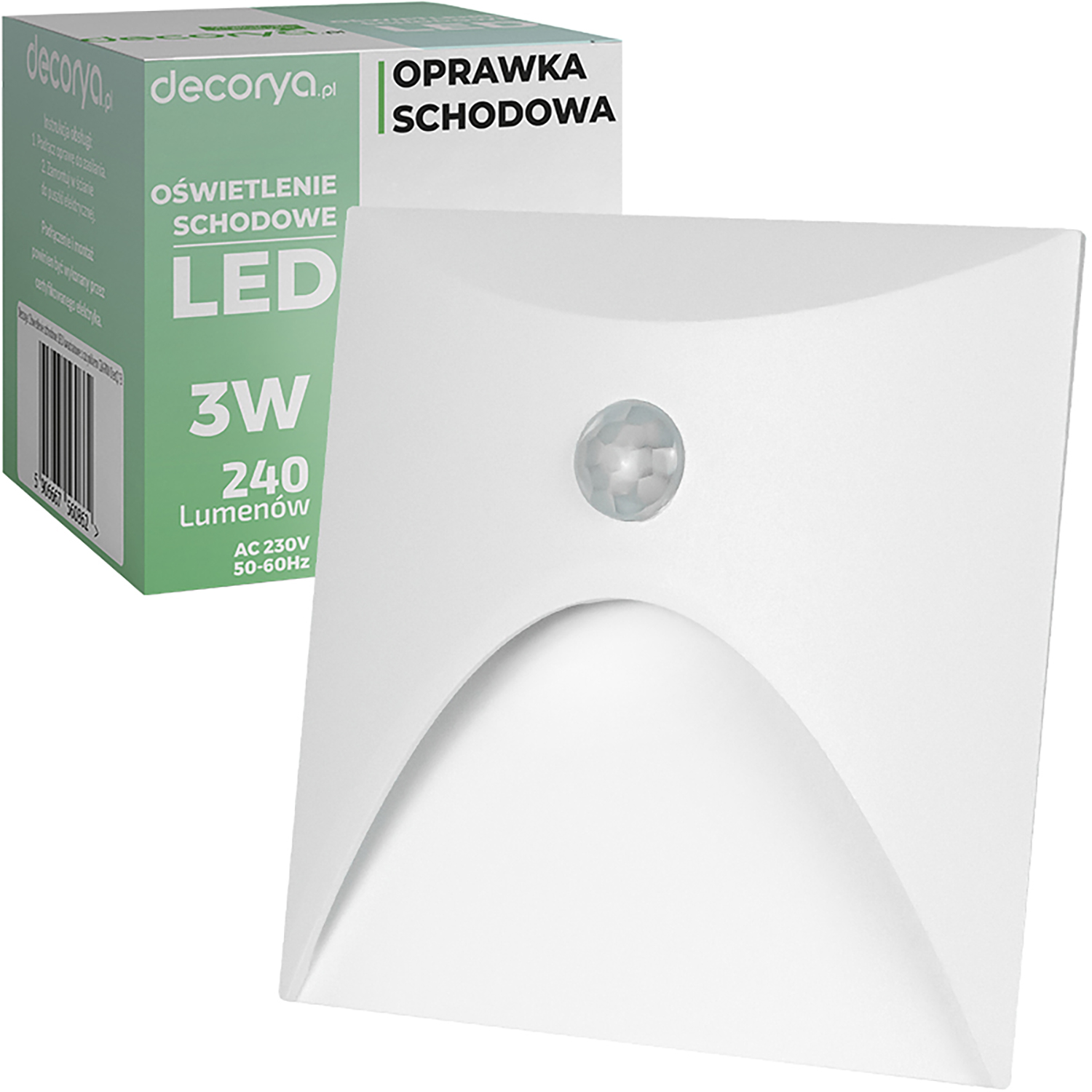 DecQ13KWPir_WH_min01 Oprawa schodowa LED Q13 z czujnikiem ruchu i zmierzchu - biała aluminiowa